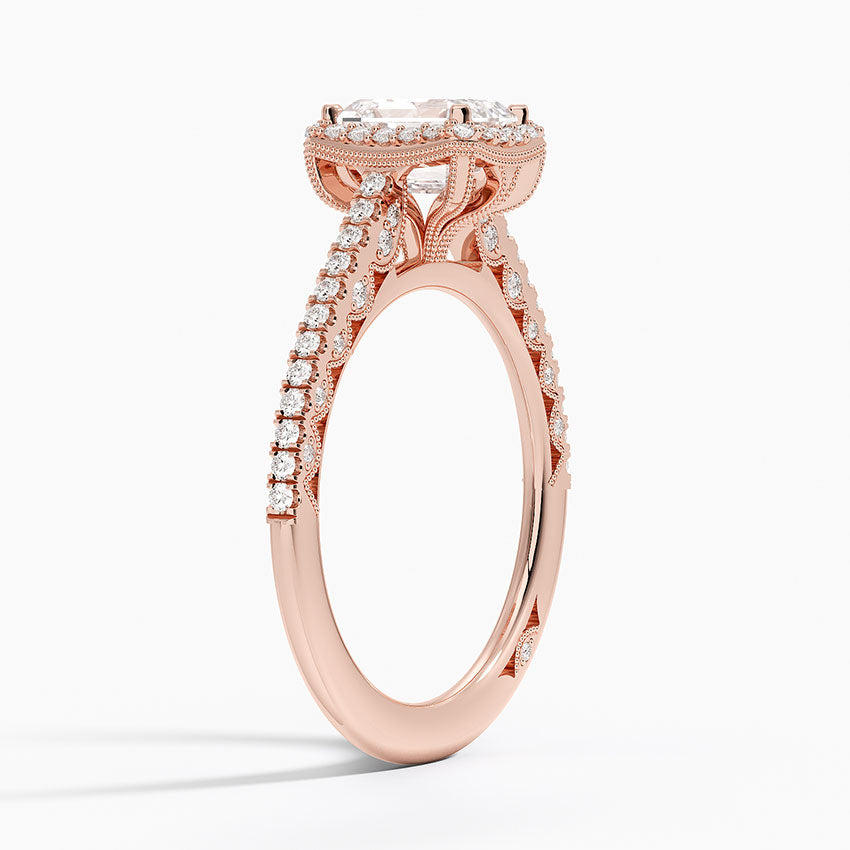 1.50 Karat Emerald Kesim Hidden Halo Tasarım Tektaş Laboratuvar Pırlanta Yüzük - Capri