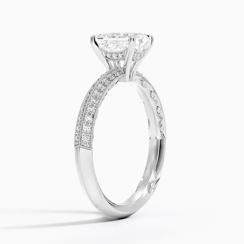 1.50 Karat Emerald Kesim Hidden Halo Tasarım Tektaş Laboratuvar Pırlanta Yüzük - Geneva