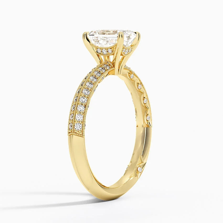 1.50 Karat Emerald Kesim Hidden Halo Tasarım Tektaş Laboratuvar Pırlanta Yüzük - Geneva