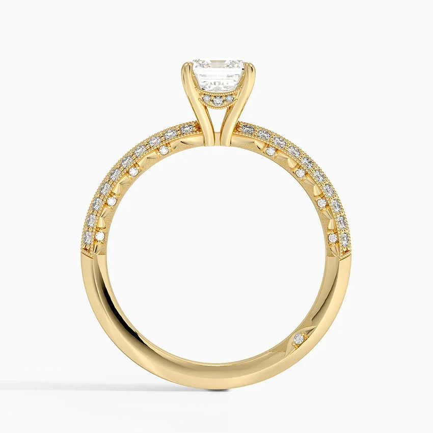 1.50 Karat Emerald Kesim Hidden Halo Tasarım Tektaş Laboratuvar Pırlanta Yüzük - Geneva