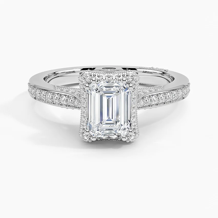 1.50 Karat Emerald Kesim Halo Tasarım Tektaş Laboratuvar Pırlanta Yüzük - Vienna